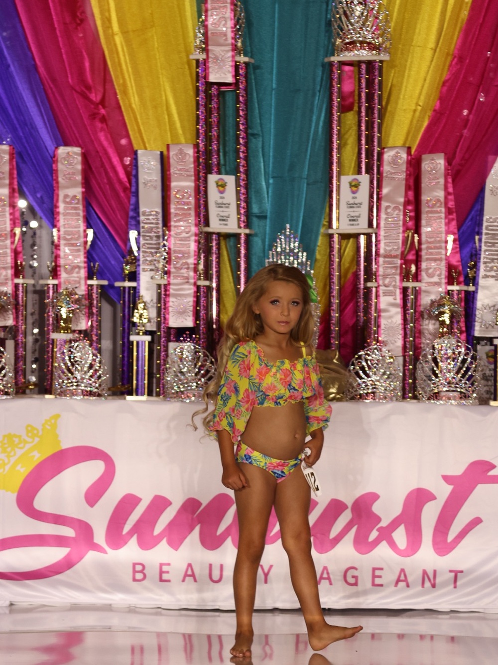 SHEIN Yellow Floral Two-Piece Pageant Swim Set
